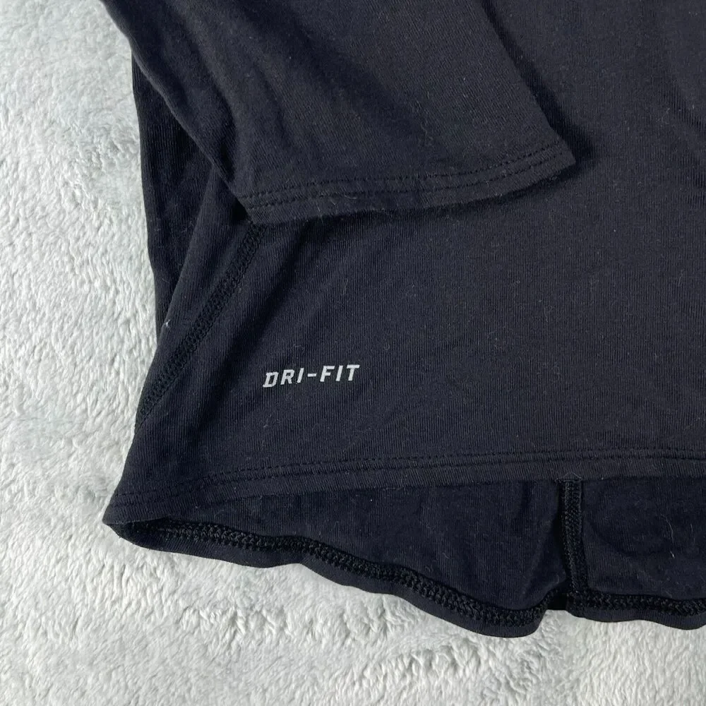 Nike Dri-Fit Top Women's Medium Black Nylon‎ Stretch Logo Raglan Sleeve 1/2 Zip